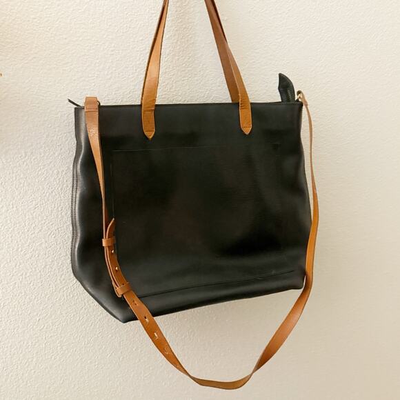 MADEWELL | Zip Top Medium Transport Tote Black Brown Leather Shoulder Crossbody - Picture 3 of 10